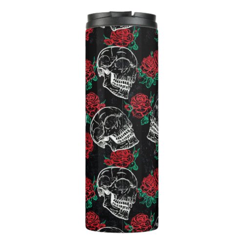 Skulls and Red Roses  Modern Gothic Glam Grunge Thermal Tumbler