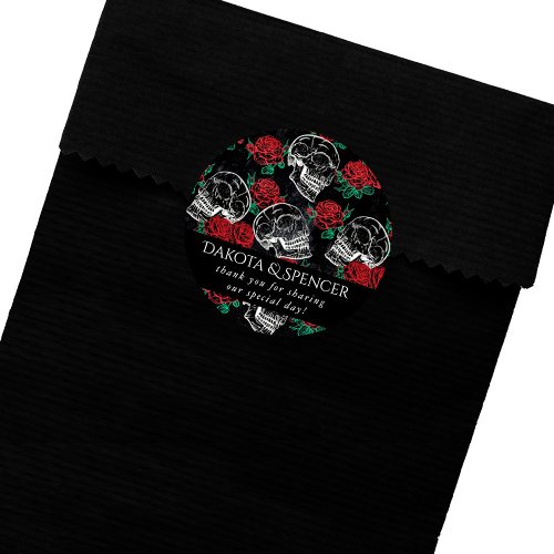 Skulls and Red Roses  Modern Gothic Thank You Classic Round Sticker