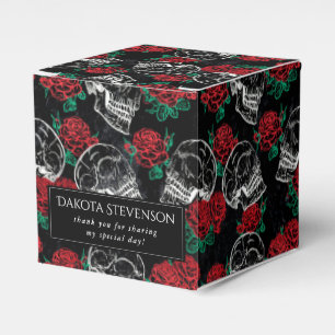 Skulls and Red Roses Modern Gothic Thank You Favor Boxes