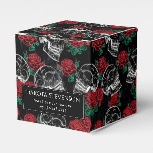 Skulls and Red Roses  Modern Gothic Thank You Favor Boxes