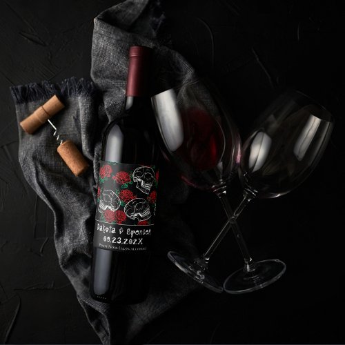 Skulls and Red Roses  Modern Gothic Thank You Wine Label