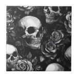 Skulls And Roses Black Gothic Ceramic Tile<br><div class="desc">A Gothic Skulls and Roses themed ceramic tile. Design features skulls and roses on black background.  Fabulous Goth pattern for home decor</div>