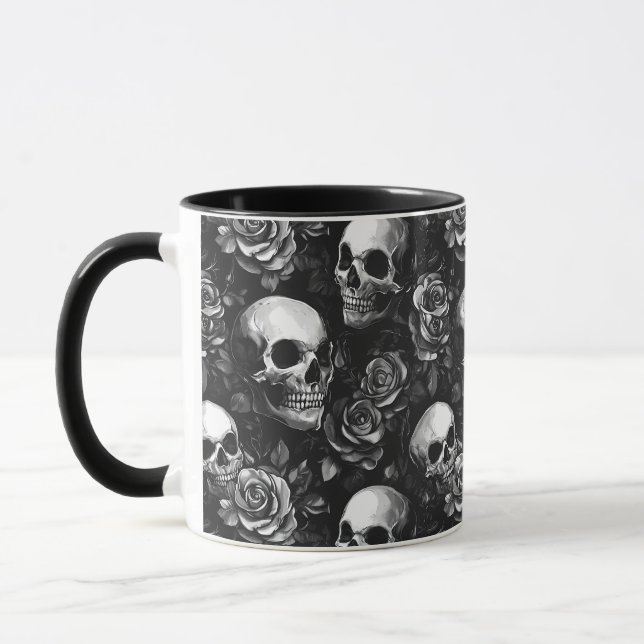 Skulls And Roses Black Halloween Mug (Left)