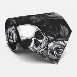 Skulls And Roses Black Halloween Neck Tie
