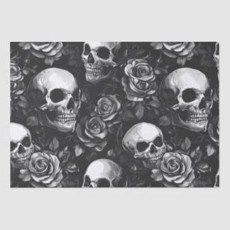 Skulls And Roses Black Halloween Tissue Paper