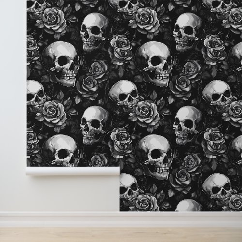 Skulls And Roses Black Halloween Wallpaper Skulls And Roses Black Halloween Wallpaper