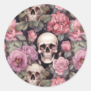 Skulls and roses classic round sticker