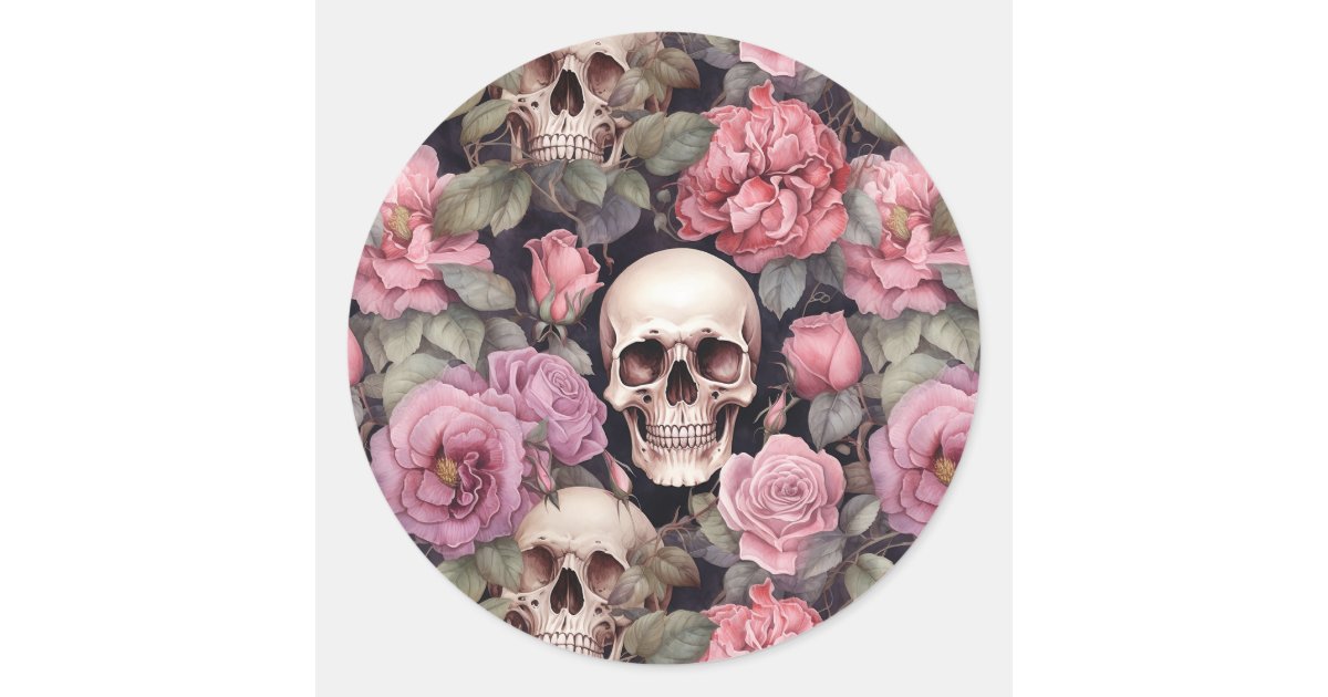 Skulls and roses classic round sticker | Zazzle