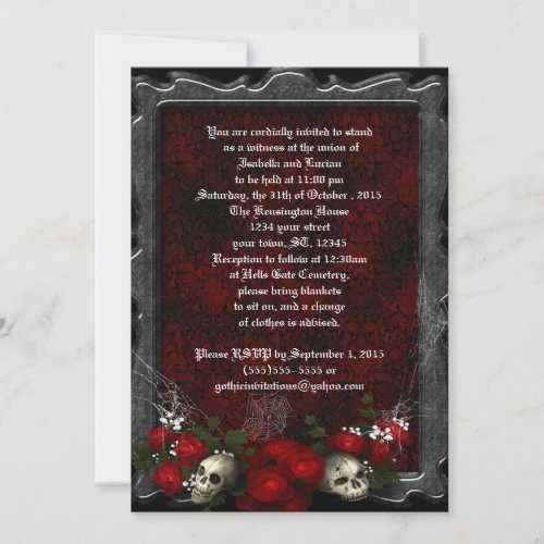 Skulls and Roses Goth Wedding Invites