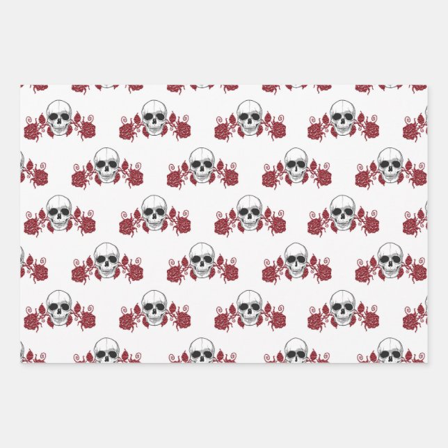 Skulls and Roses Gothic Wrapping Paper (Front)
