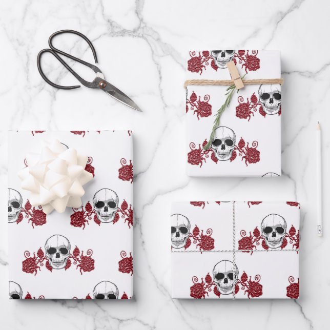 Skulls and Roses Gothic Wrapping Paper (Front)