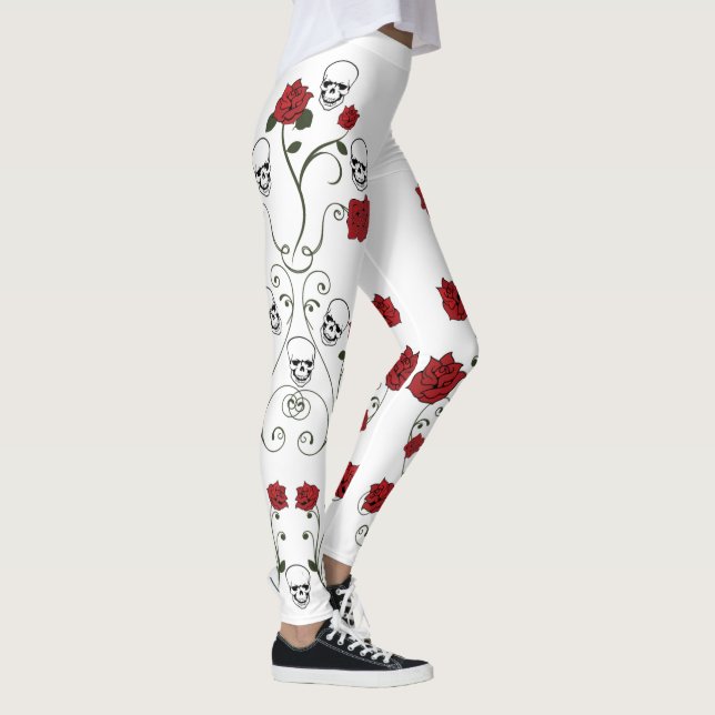 Skulls and Roses Leggings - Skull Art Fashion (Right)