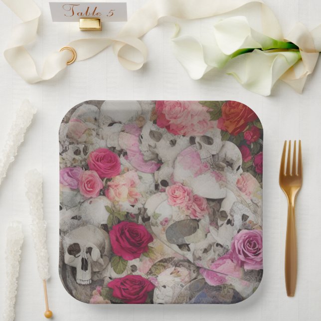 Skulls and Roses Paper Plates (Wedding)