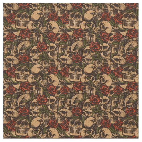 Skulls and Roses Pattern floral  Fabric