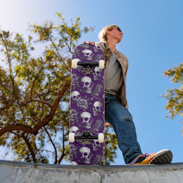 Skulls And Roses Purple Gothic Skateboard (Outdoor 1)