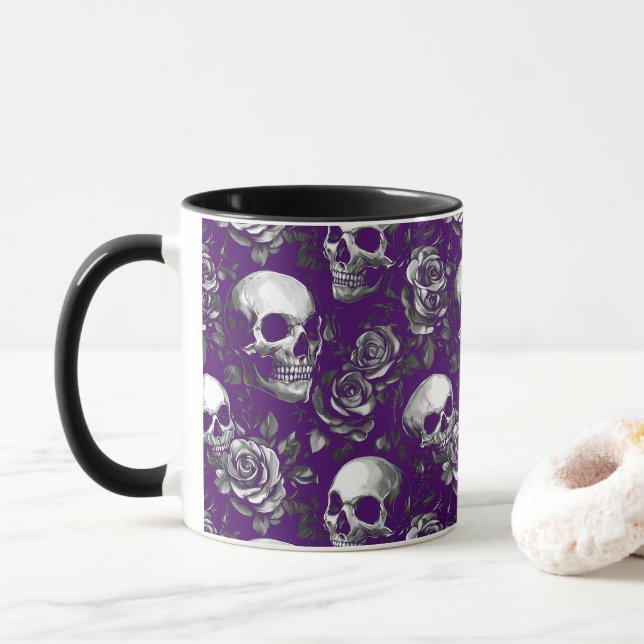 Skulls And Roses Purple  Mug (With Donut)