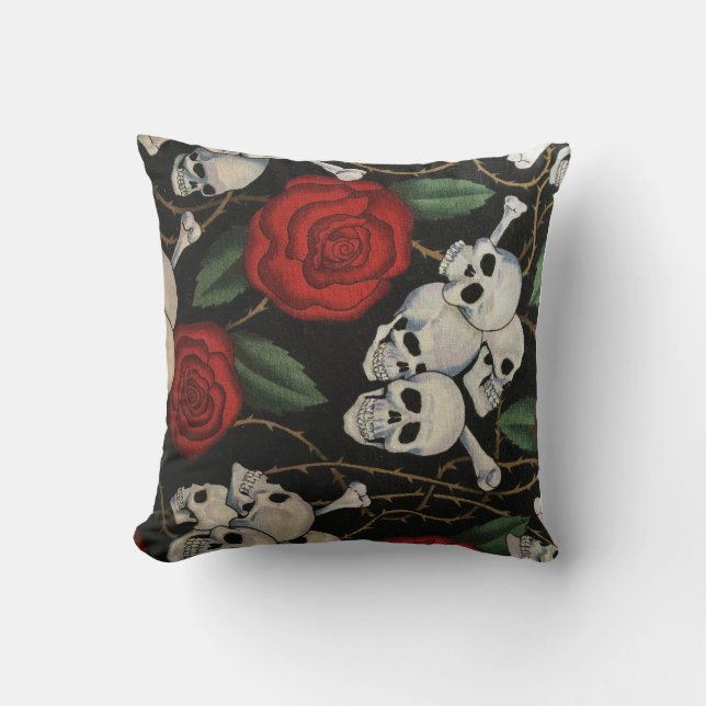 Skulls and Roses Throw Pillow (Front)