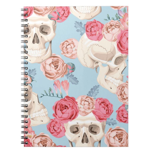 Skulls and Roses Vintage Pattern Notebook (Front)