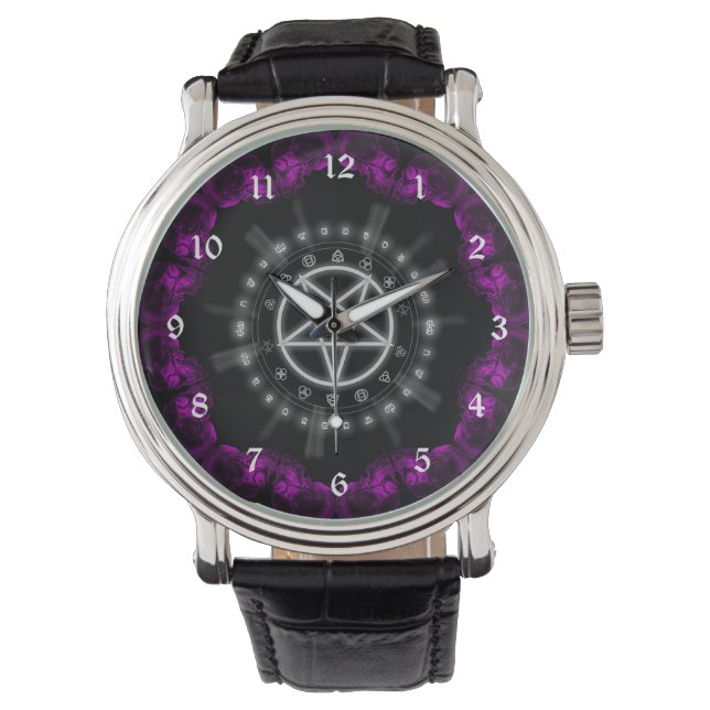 Skulls and Runes Pentagram Goth Art Watch (Front)