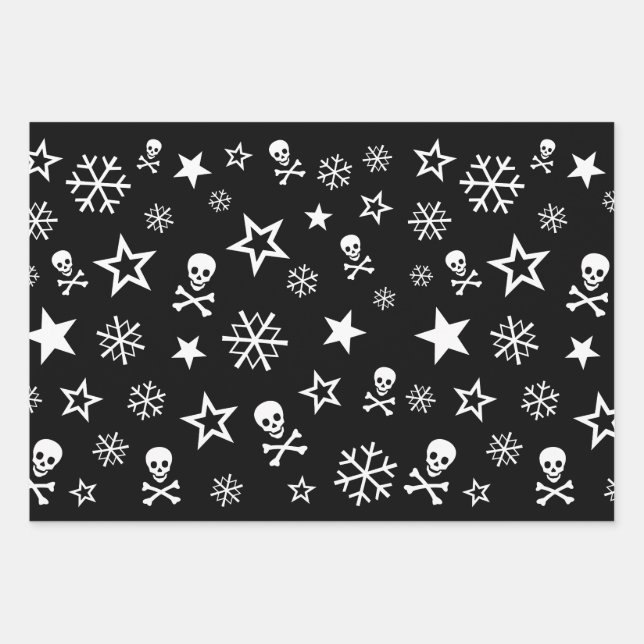 Skulls and Snowflakes Wrapping Paper Sheets (Front)