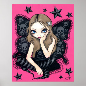Skulls And Stars Art Print pink gothic fairy