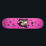 Skulls and Stars pink gothic fairy Skateboard<br><div class="desc">A cute blonde gothic fairy with cute skull wings, on a bright pink background! There are those nautical navigational stars I love too. Made from my own original acrylic painting.</div>