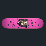 Skulls and Stars pink gothic fairy Skateboard<br><div class="desc">A cute blonde gothic fairy with cute skull wings,  on a bright pink background! There are those nautical navigational stars I love too. Made from my own original acrylic painting.</div>