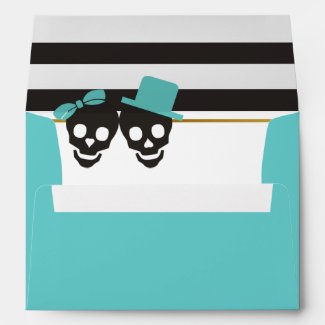 Skulls and stripes aqua blue Halloween wedding Envelope