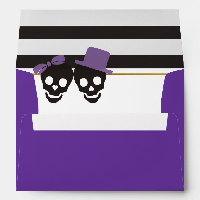 Skulls and stripes purple Halloween wedding Envelope (Back (Bottom))