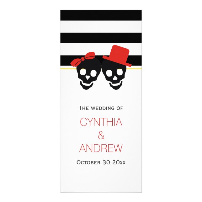 Skulls and stripes red Halloween wedding program (Front)