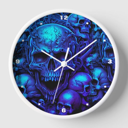 Skulls Assorted Blue Scary Gothic Halloween Biker Clock