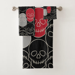 Skulls - Bat Black and Bone White Bath Towel Set