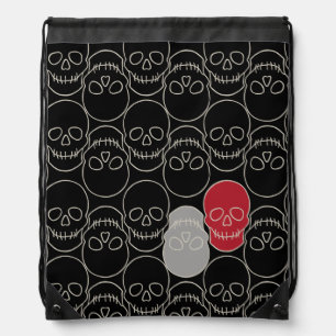 Skulls - Bat Black and Bone White Drawstring Bag