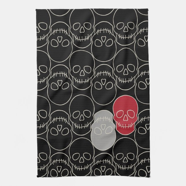 Skulls - Bat Black and Bone White Kitchen Towel (Vertical)