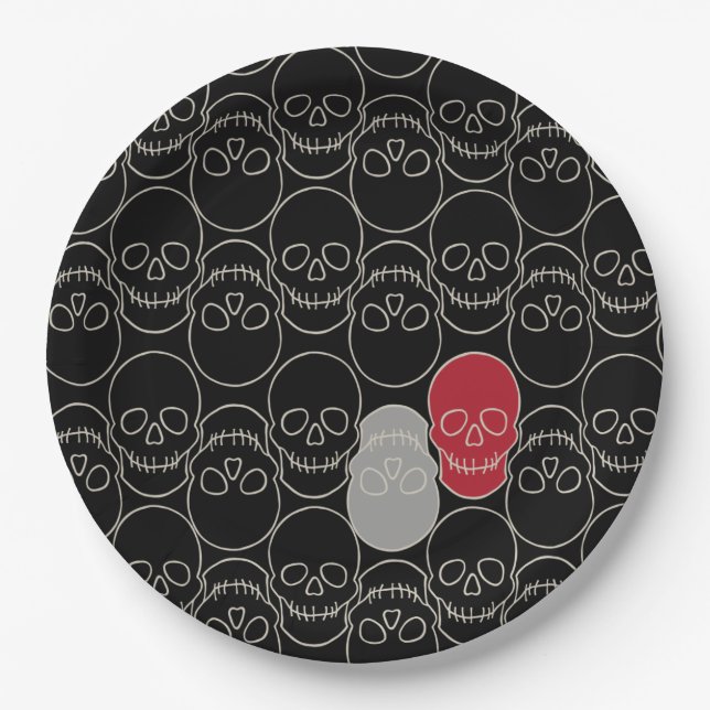 Skulls - Bat Black and Bone White Paper Plates (Front)
