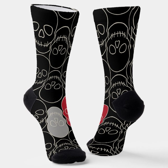 Skulls - Bat Black and Bone White Socks (Angled)