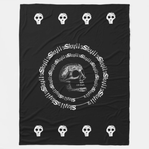 Skulls Black  WhiteGrey Fleece Blanket