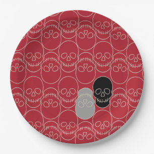 Skulls - Blood Red and Bone White Paper Plates