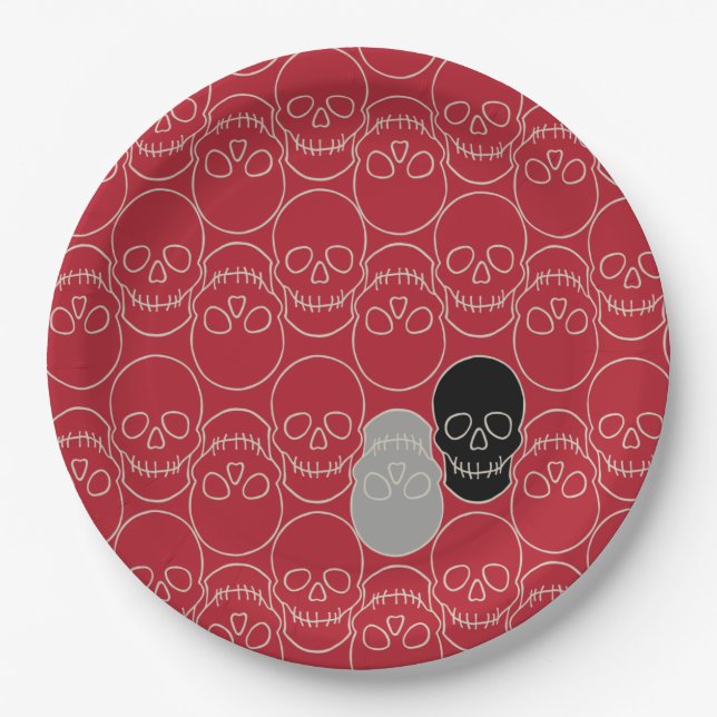  Skulls - Blood Red and Bone White Paper Plates (Front)