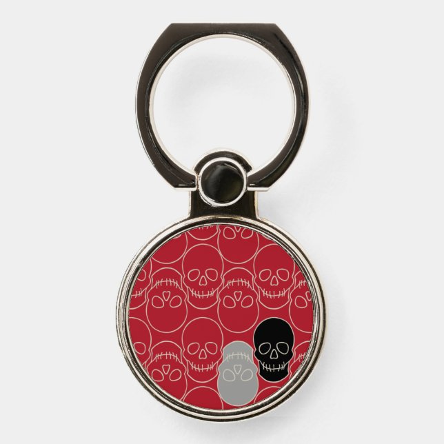  Skulls - Blood Red and Bone White  Phone Ring Stand (Front)