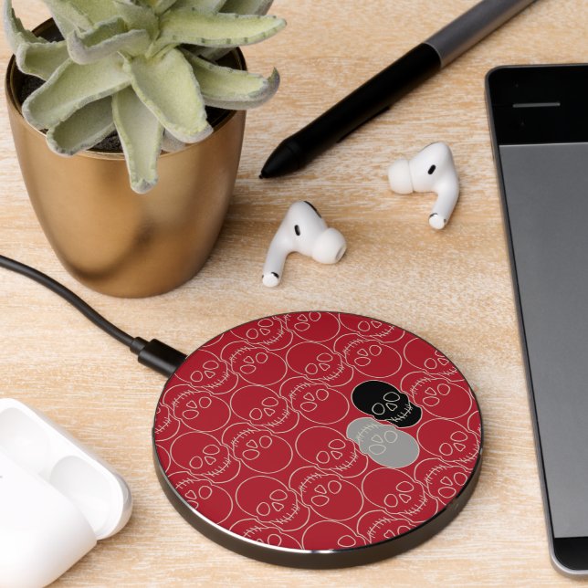  Skulls - Blood Red and Bone White  Wireless Charger (Desk 2)