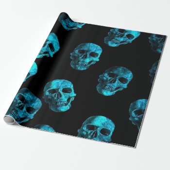 Skulls  Blue Black Wrapping Paper by MehrFarbeImLeben at Zazzle
