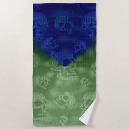 Skulls Blue Green Beach Towel