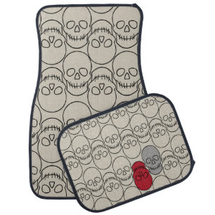 Skulls - Bone White and Bat Black  Car Floor Mat