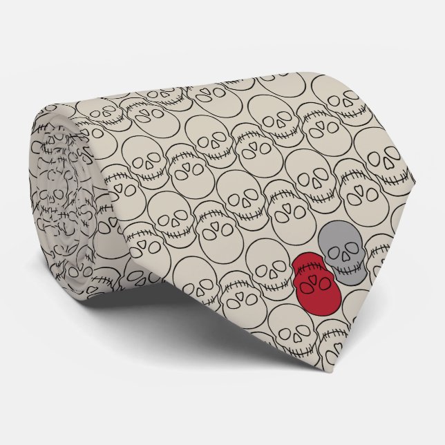 Skulls - Bone White and Bat Black  Neck Tie (Rolled)