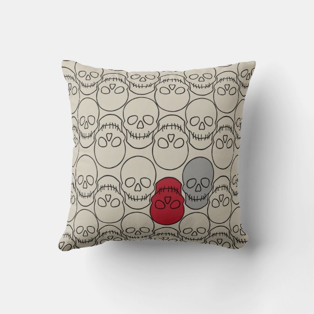 Skulls - Bone White and Bat Black  Throw Pillow (Back)