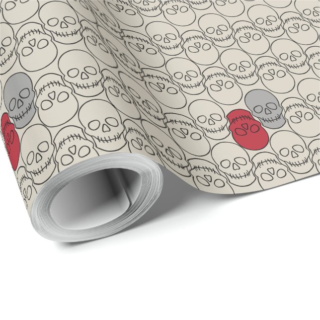 Skulls - Bone White and Bat Black Wrapping Paper (Roll Corner)