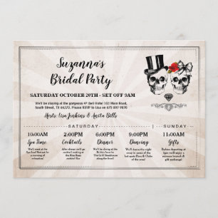 Skulls Bridal Shower Itinerary Bachelorette Roses Invitation