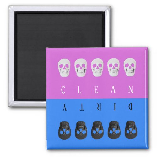 Skulls Clean Dirty Purple Blue Fun Reversible Dish Magnet