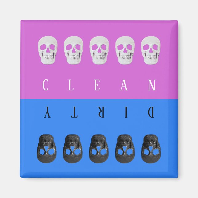 Skulls Clean Dirty Purple Blue Fun Reversible Dish Magnet (Front)